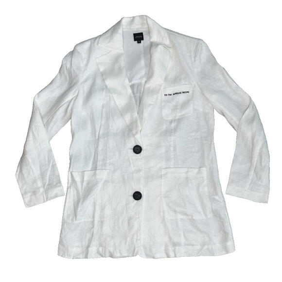 iRoo Flax Linen Two Button Blazer "To The Supreme Being" Embroidered Pocket - Picture 3 of 8